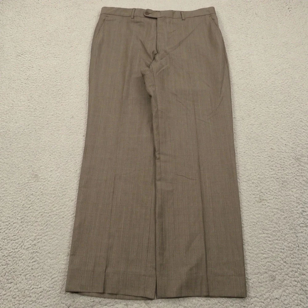 John Varvatos Suit 42R Super 120s Worsted Wool Brown Plaid 35x30 Trousers